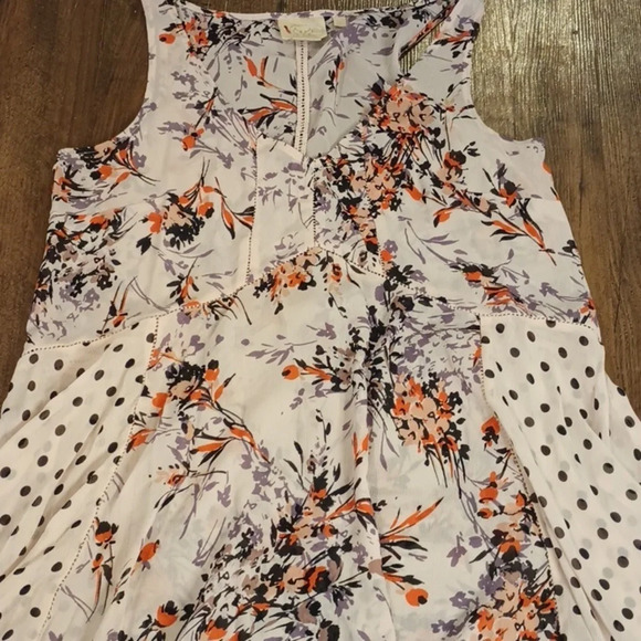 Vanessa Virginia Sheer Handkerchief Tank Top Blouse Pink Floral Polka Dot WWW - Picture 2 of 7